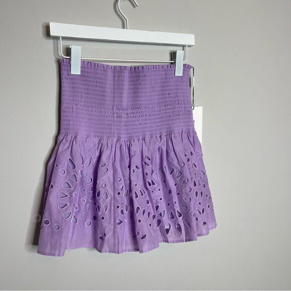 $250 NWT THAKOON EYELET SMOCKED WAIST MINISKIRT IN LILAC - Picture 3 of 6